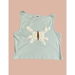 XL Upcycled Cropped Blue Tank Top | Boho Indie Maximalist Reworked and Recycled